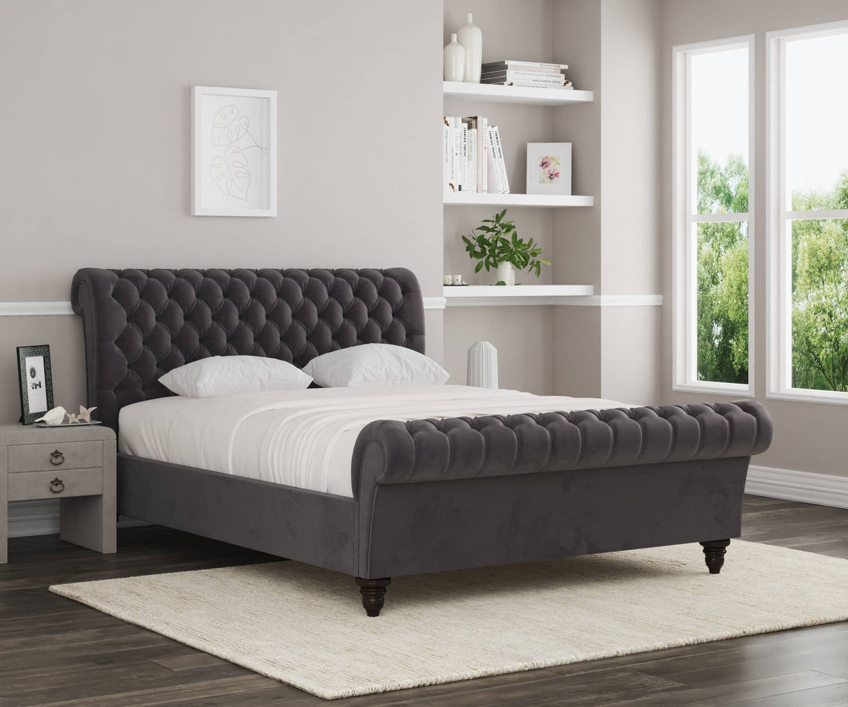 Emma Electric Adjustable Upholstered Sleigh Bed Frame – German Engineered Comfort & Luxury Support| WHITE