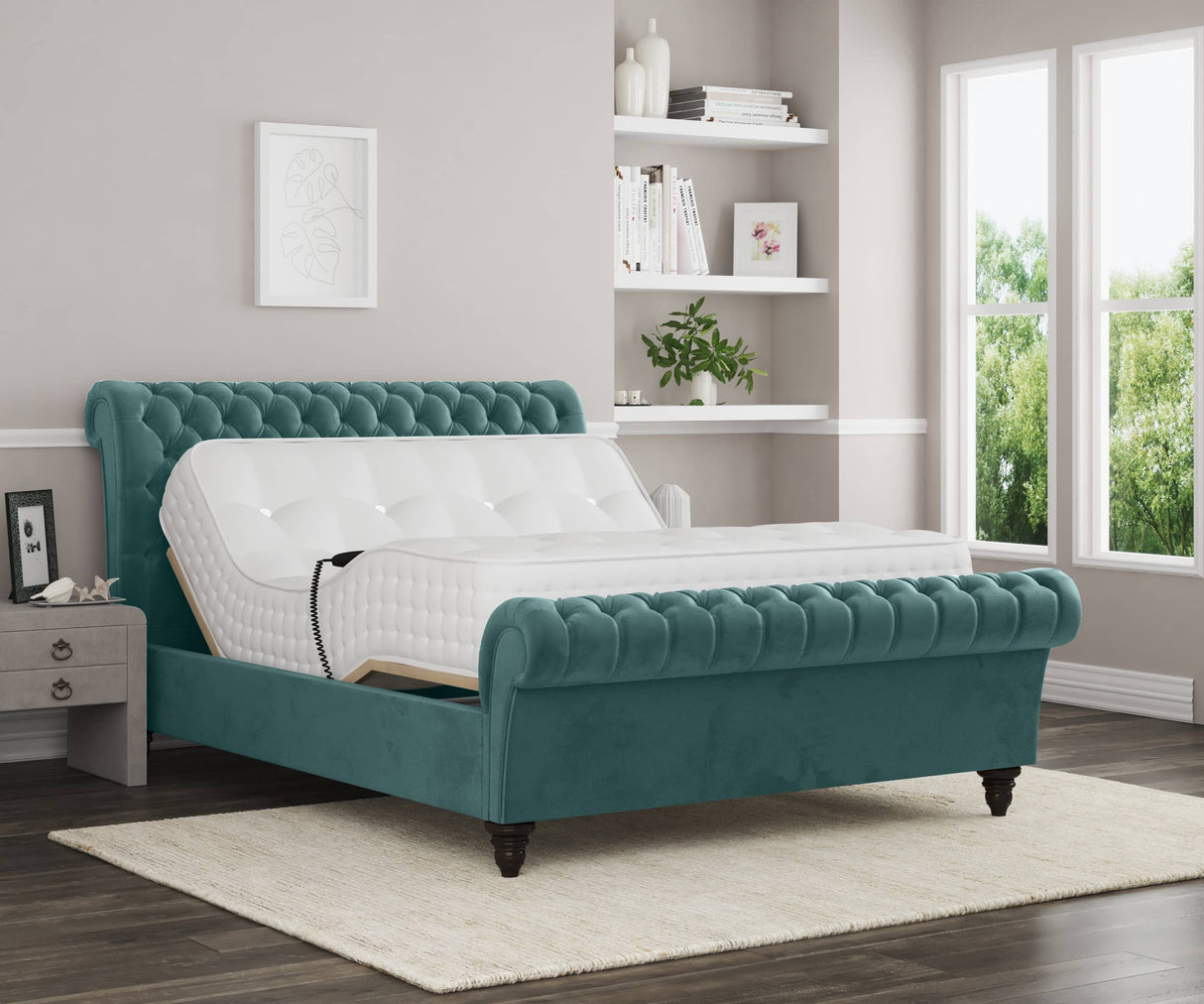 Emma Electric Adjustable Upholstered Sleigh Bed Frame – German Engineered Comfort & Luxury Support| WHITE