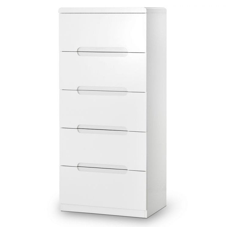 Manhattan 5 Drawer Narrow Chest - White
