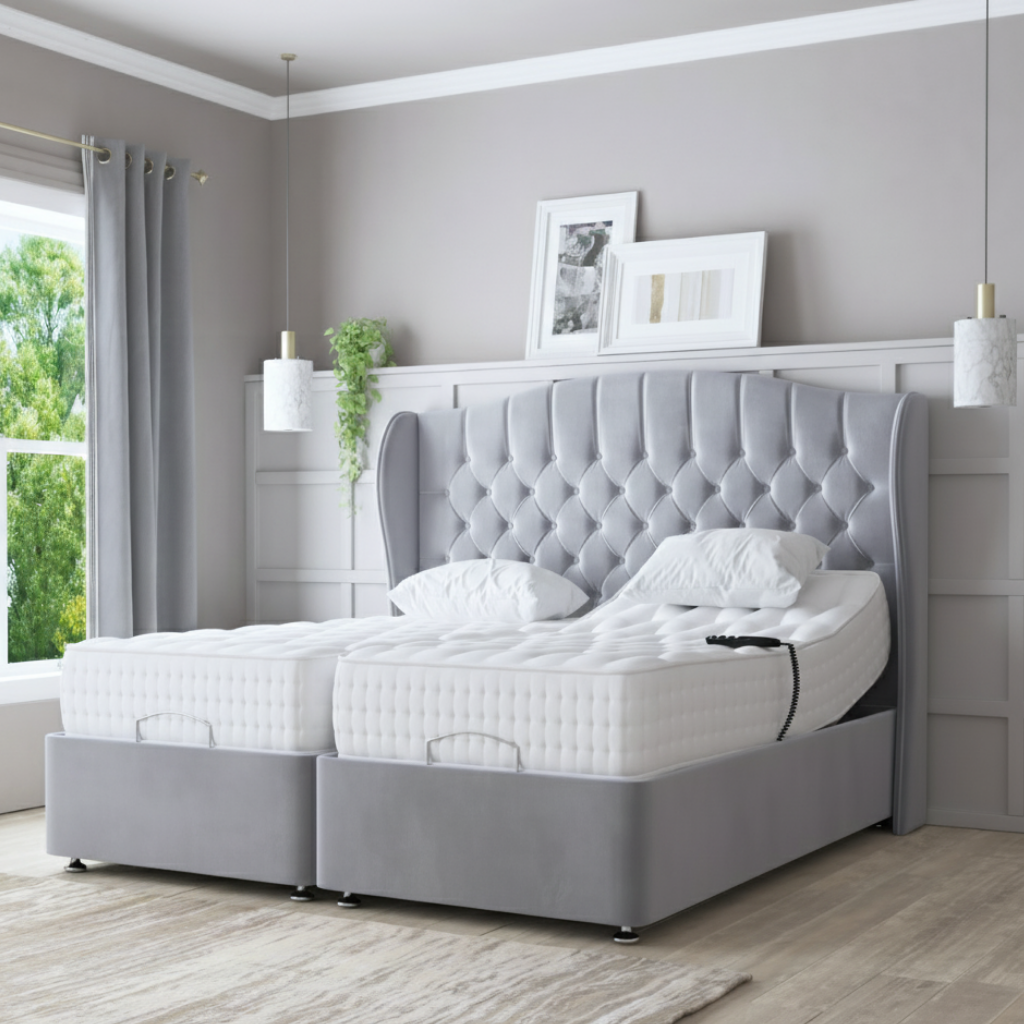LuxeSleep Winged Adjustable Bed with Memory Foam Mattress – Dual Motor Electric Base for Ultimate Comfort