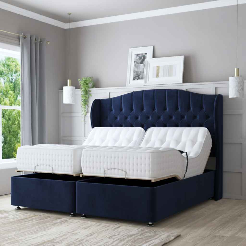 LuxeSleep Winged Adjustable Bed with Memory Foam Mattress – Dual Motor Electric Base for Ultimate Comfort