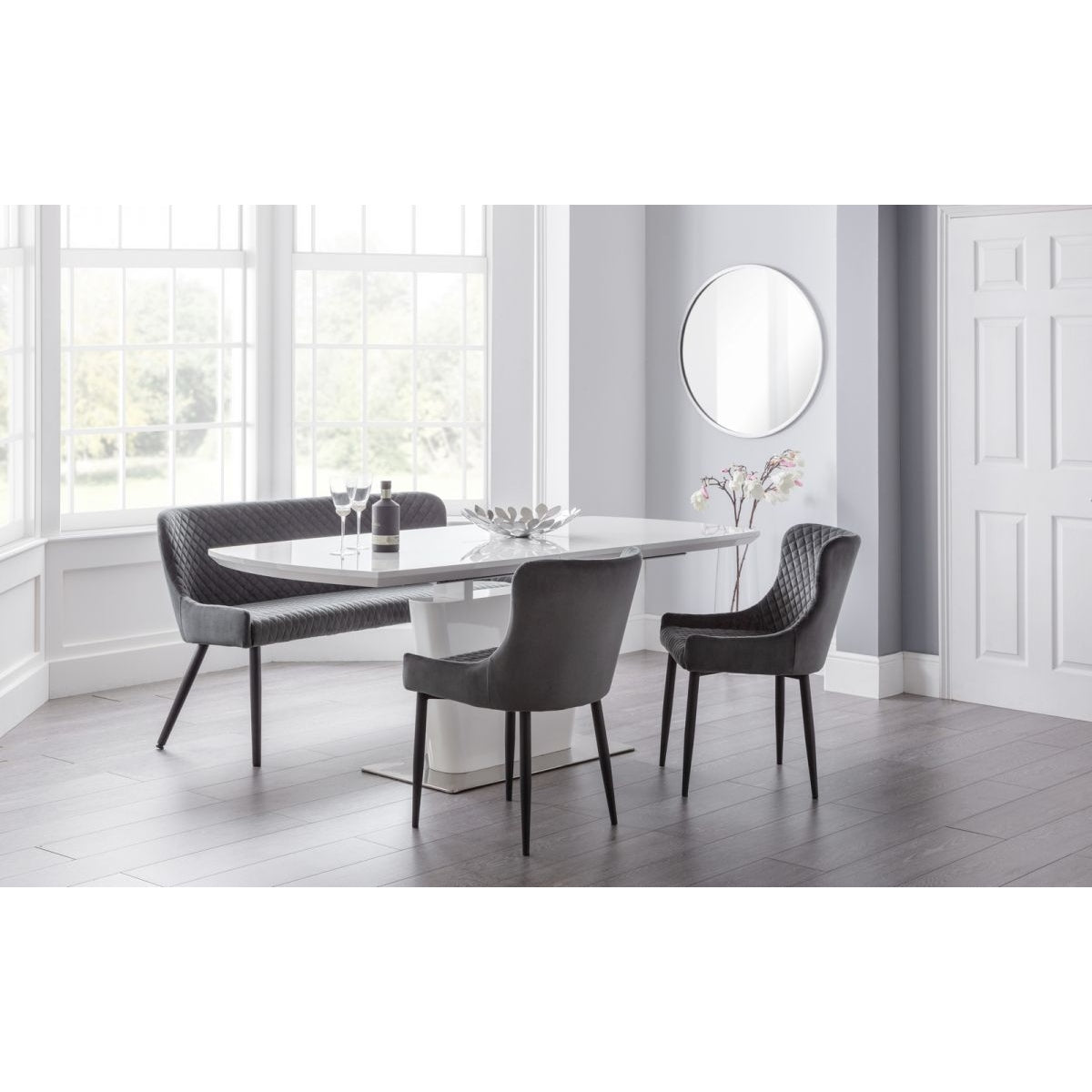 Como & Luxe Grey Dining Set (2 Chairs & Bench)