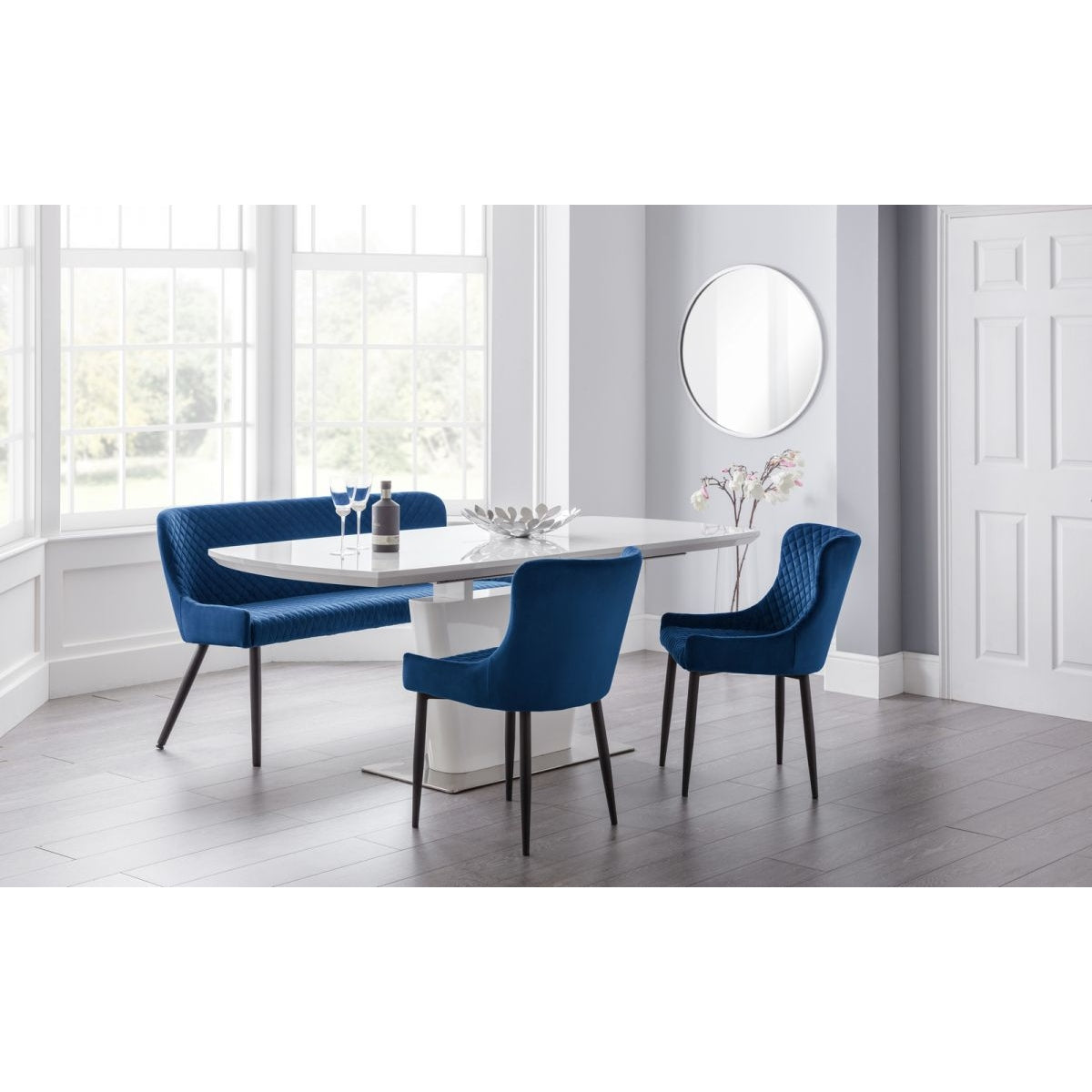 Como & Luxe Blue Dining Set (2 Chairs & Bench)