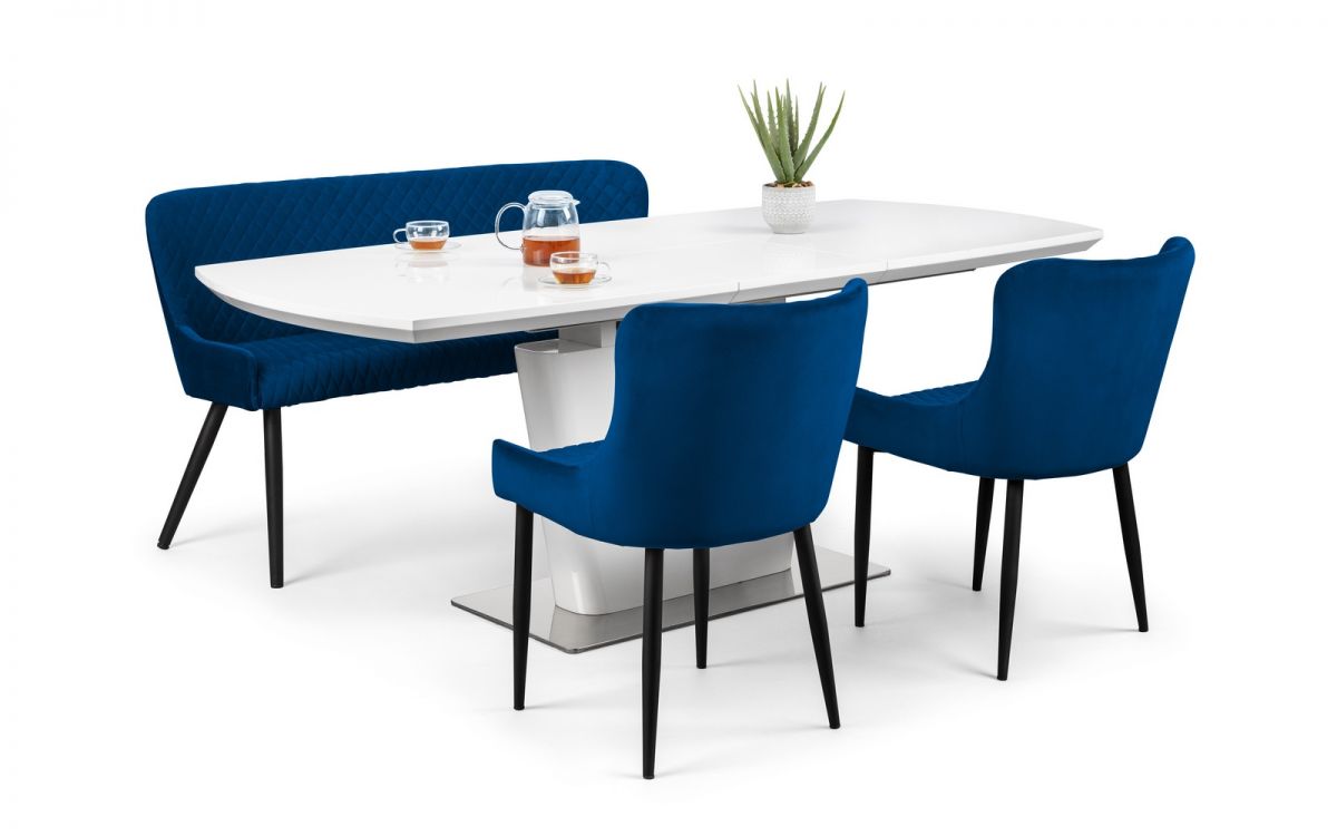 Como & Luxe Blue Dining Set (2 Chairs & Bench)