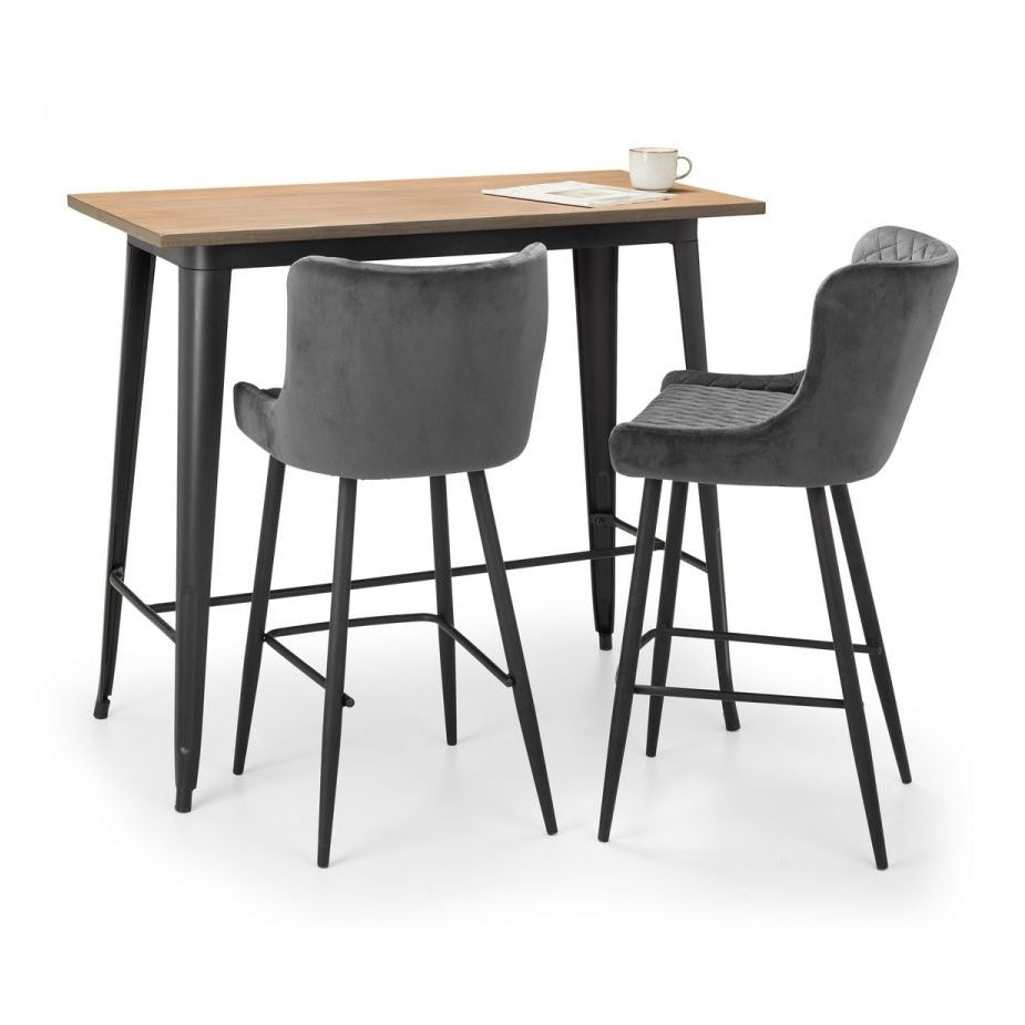 Grafton Bar Table & 2 Luxe Grey Bar Stools