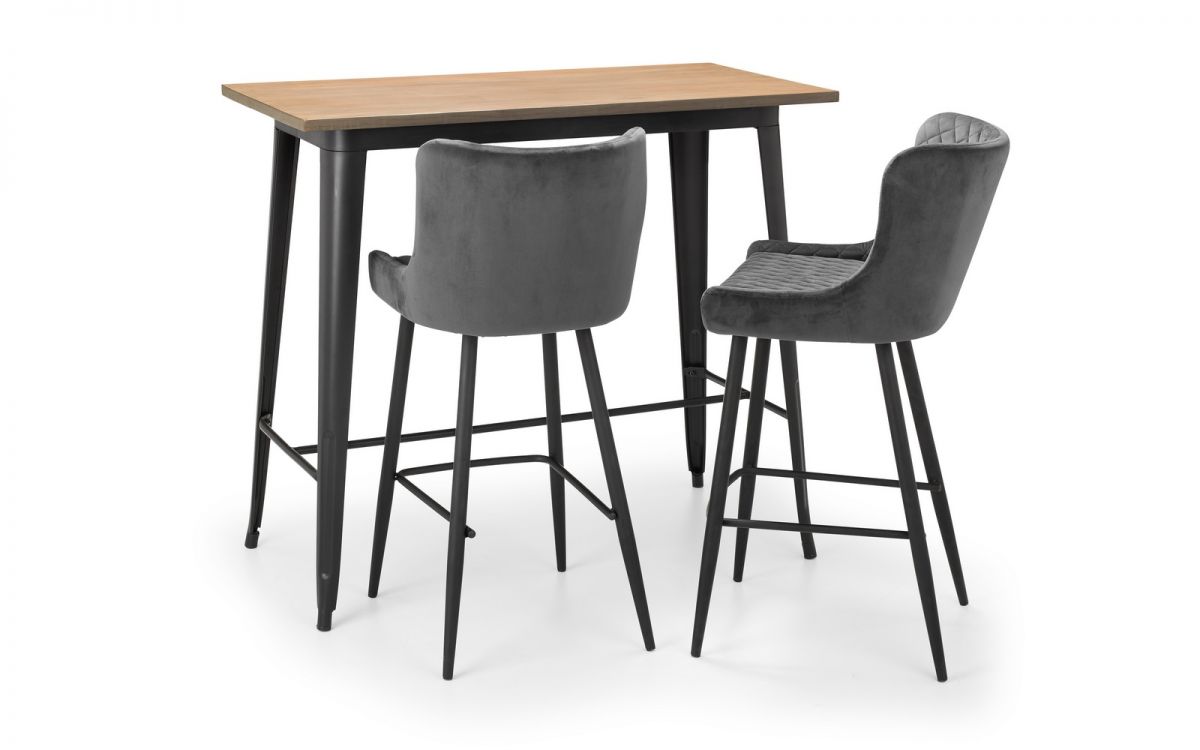 Grafton Bar Table & 2 Luxe Grey Bar Stools