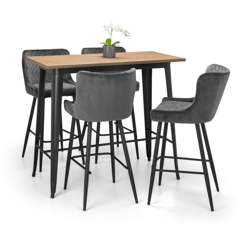 Grafton Bar Table & 4 Luxe Grey Bar Stools