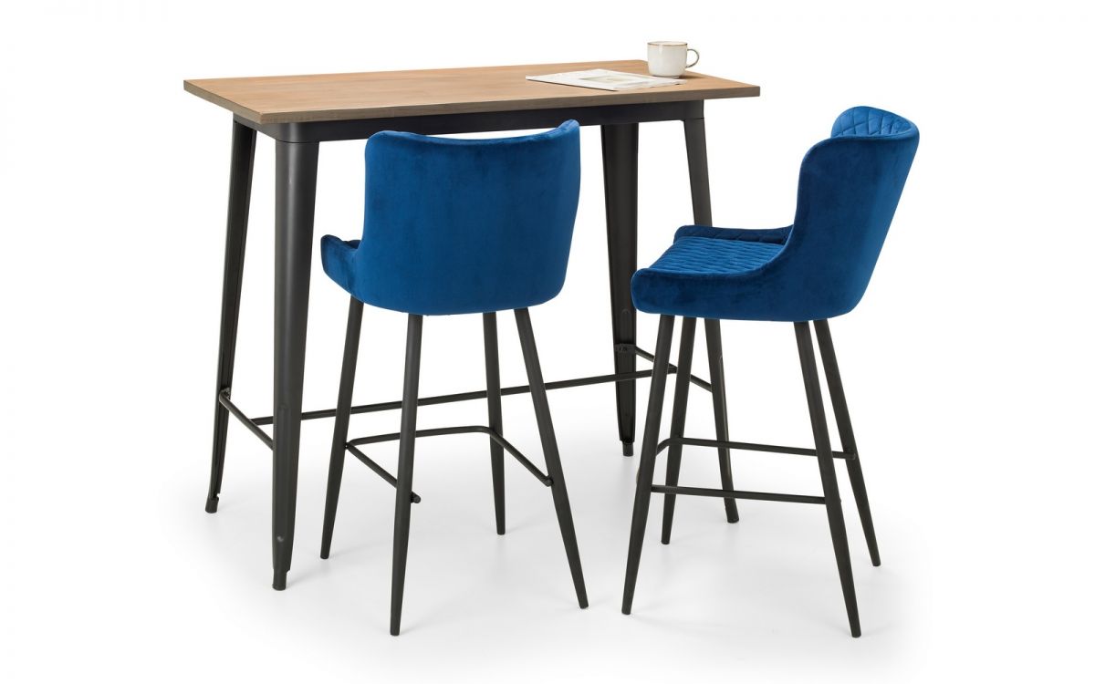Grafton Bar Table & 2 Luxe Blue Bar Stools