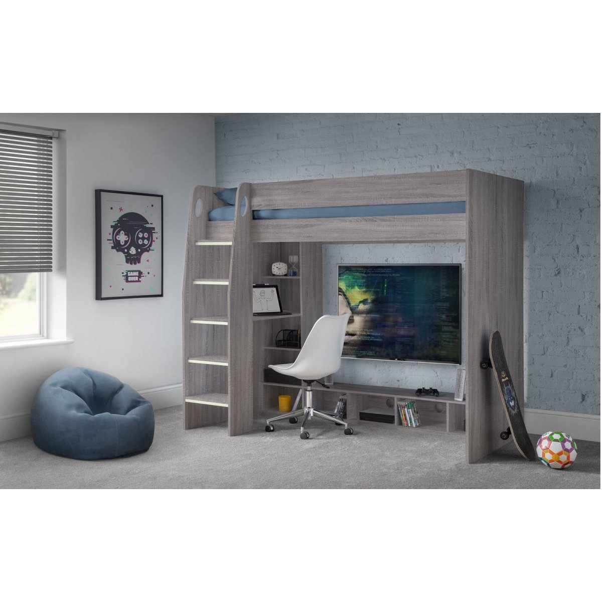 Nebula Gaming Bed with Desk - Grey Oak