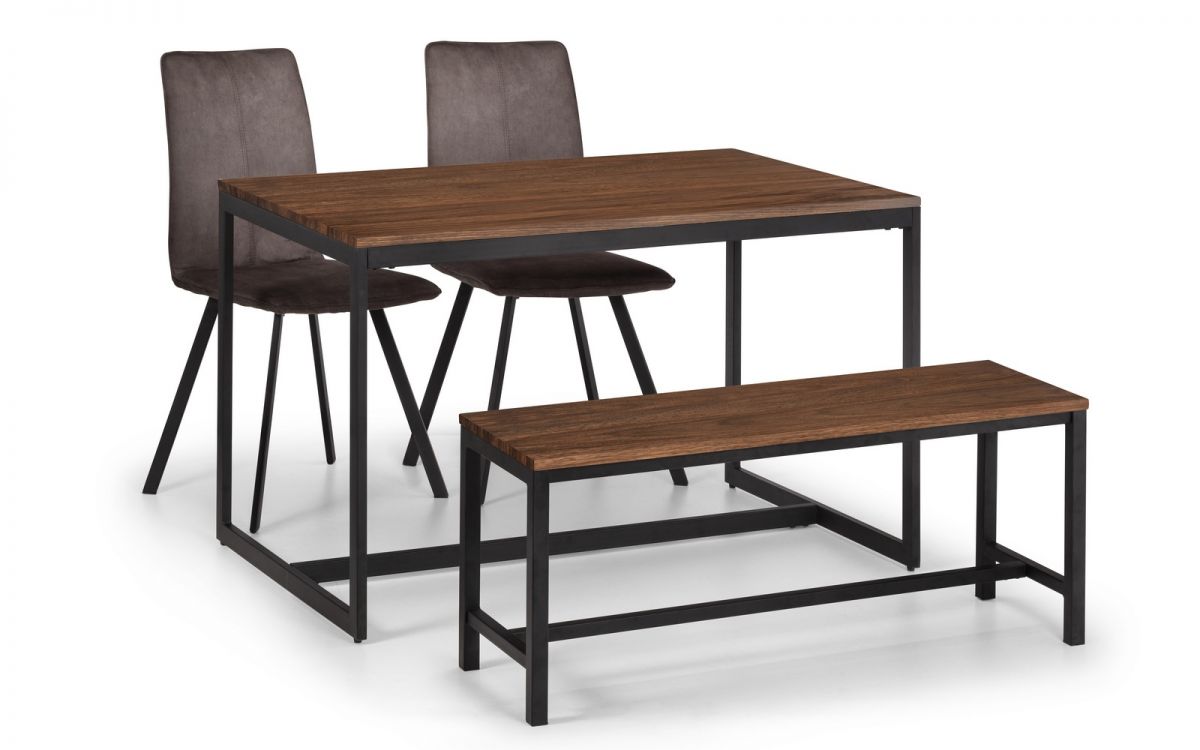 Tribeca Walnut Dining Table, Bench & 2 Monroe Chairs
