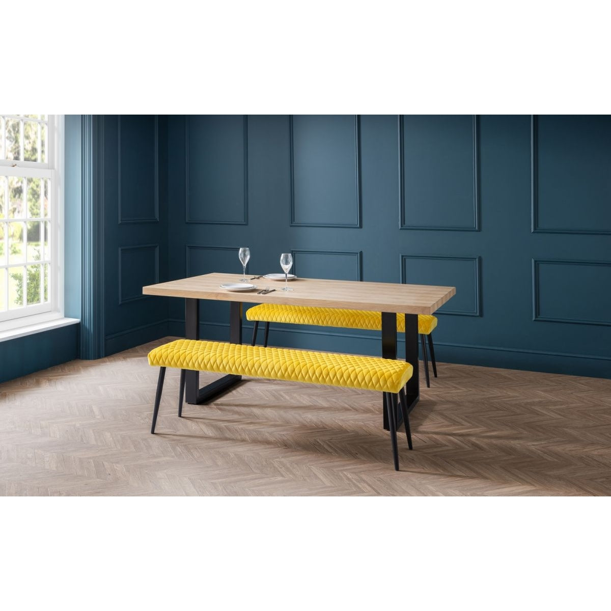 Berwick Dining Table & 2 Luxe Low Mustard Benches