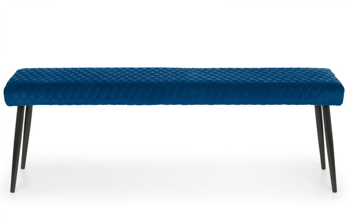 Berwick Dining Table, Luxe Low Blue Bench & 2 Luxe Blue Chairs