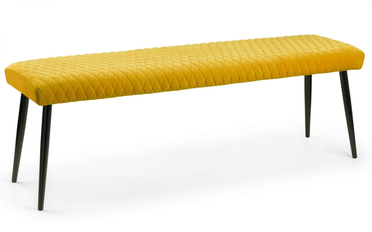 Berwick Dining Table, Luxe Low Mustard Bench & 4 Luxe Mustard Chairs