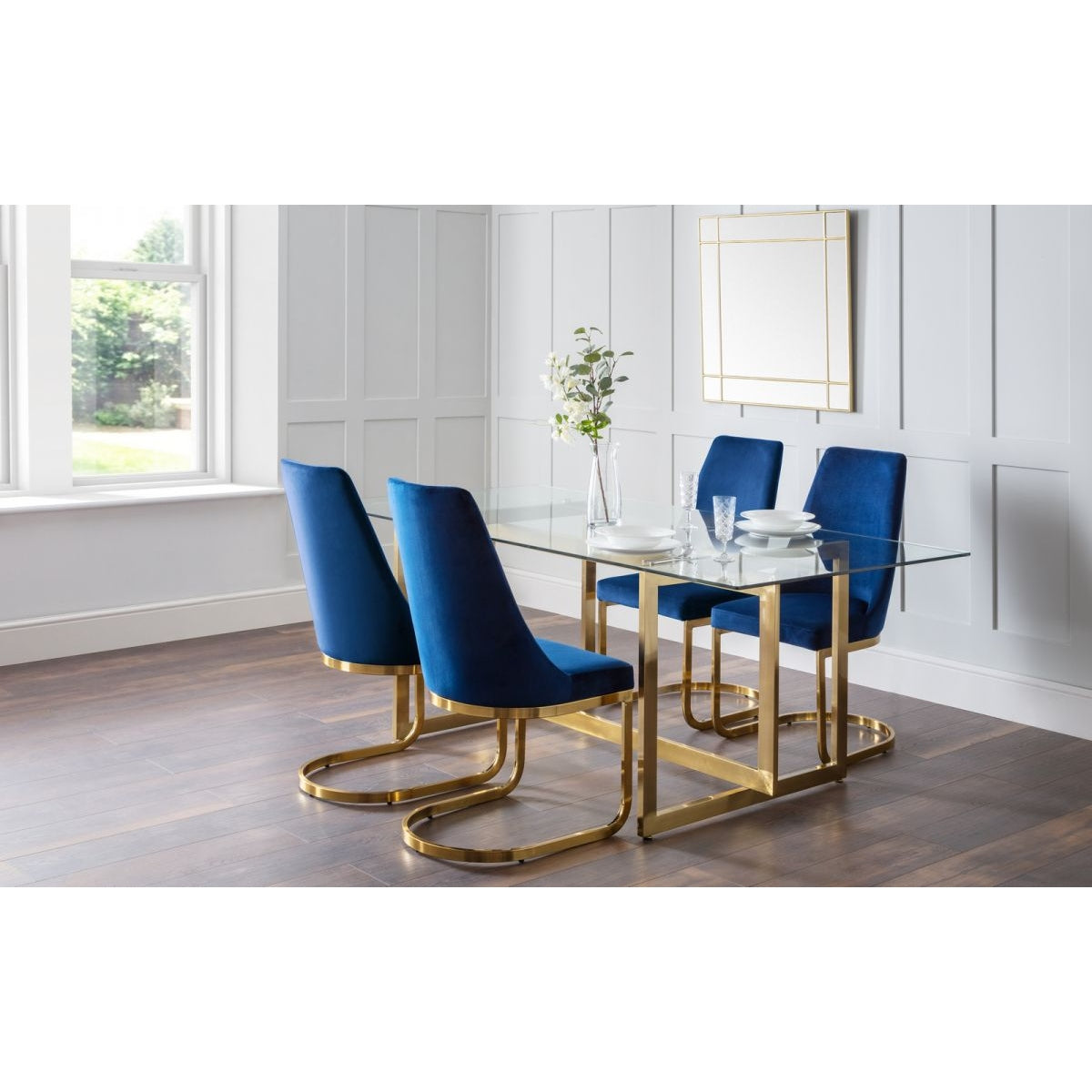 Minori Dining Table & 4 Vittoria Blue Dining Chairs