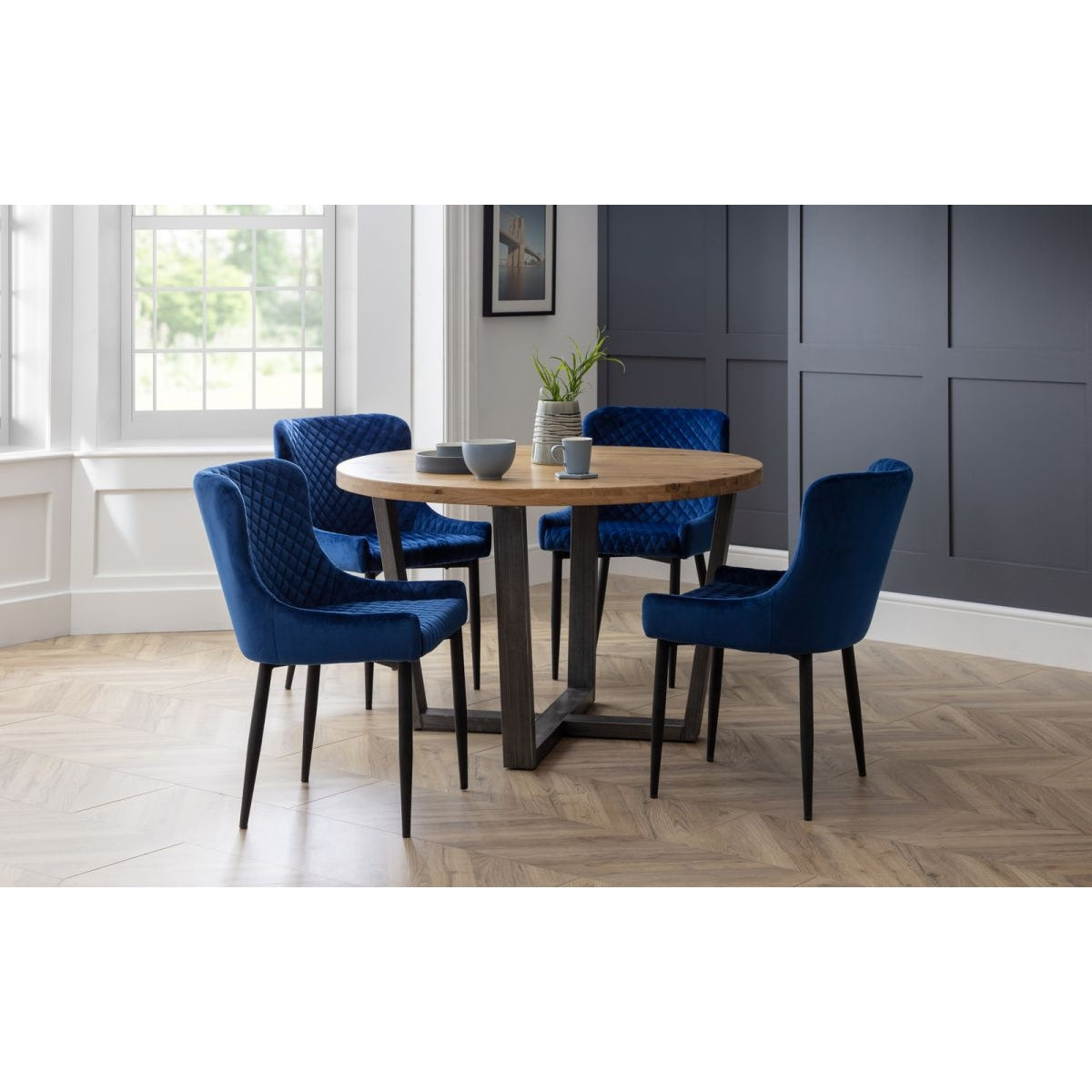 Brooklyn Round & Luxe Blue Dining Set