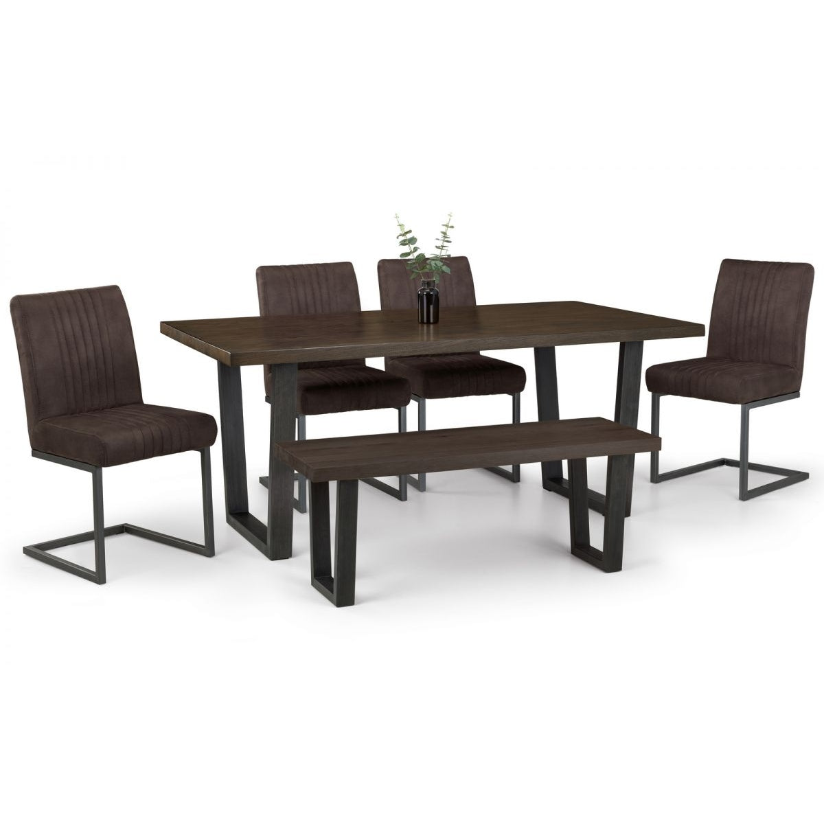 Brooklyn Dining Table Dark Oak, Bench & 4 Charcoal Chairs