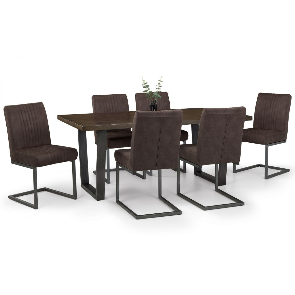 Brooklyn Dining Table Dark Oak & 6 Charcoal Chairs