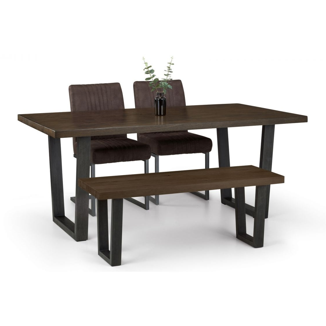 Brooklyn Dining Table Dark Oak, Bench & 2 Charcoal Chairs