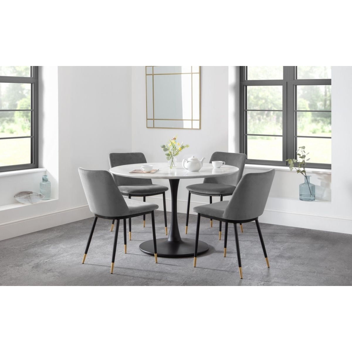Holland Round Pedestal Table & 4 Delaunay Grey Chairs