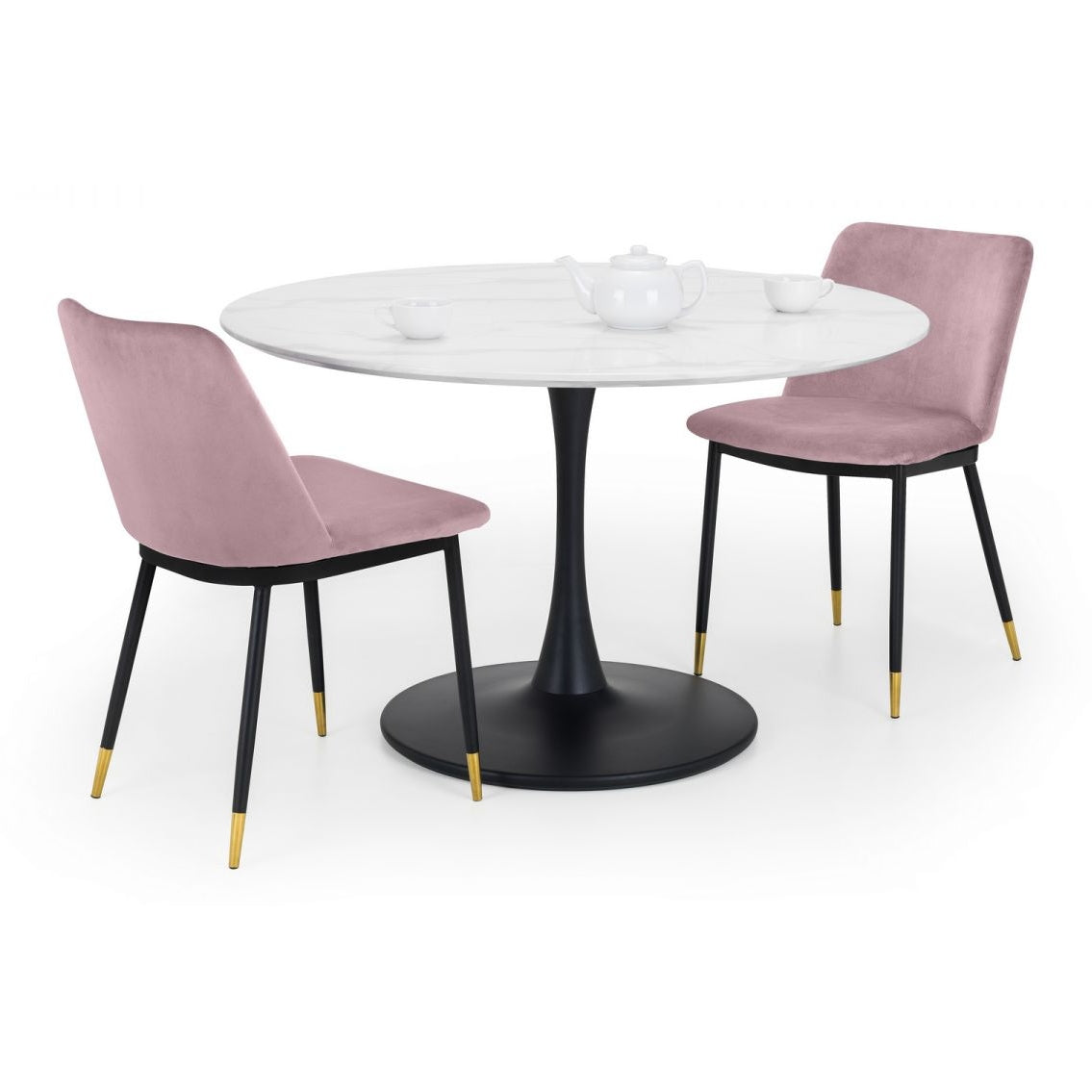 Holland Round Pedestal Table & 2 Delaunay Pink Chairs