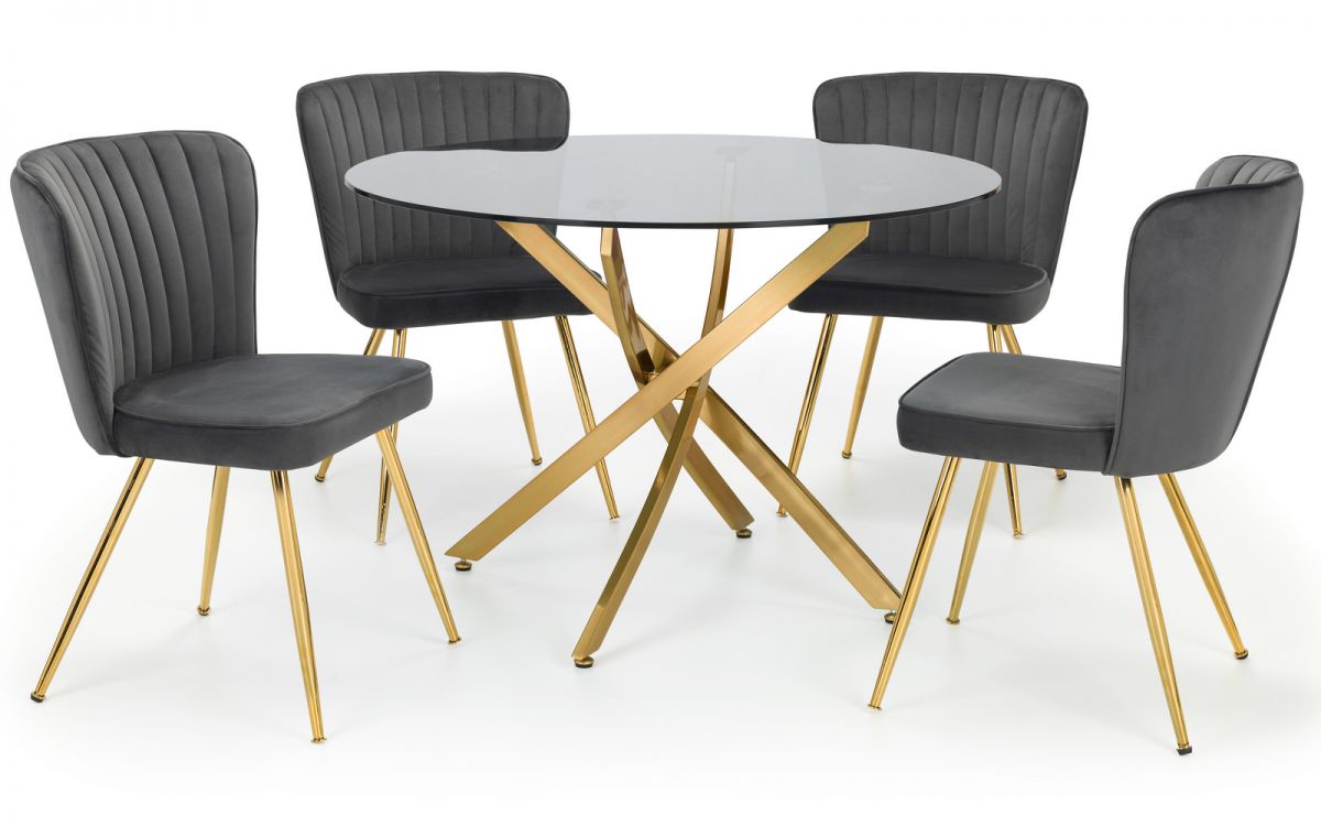 Montero Round Table & 4 Cannes Grey Dining Chairs