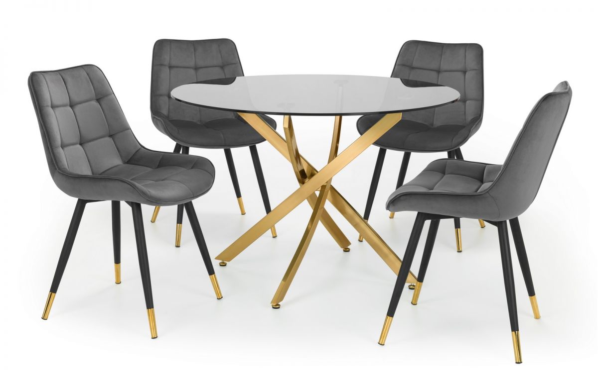 Montero Round Table & 4 Hadid Grey Dining Chairs
