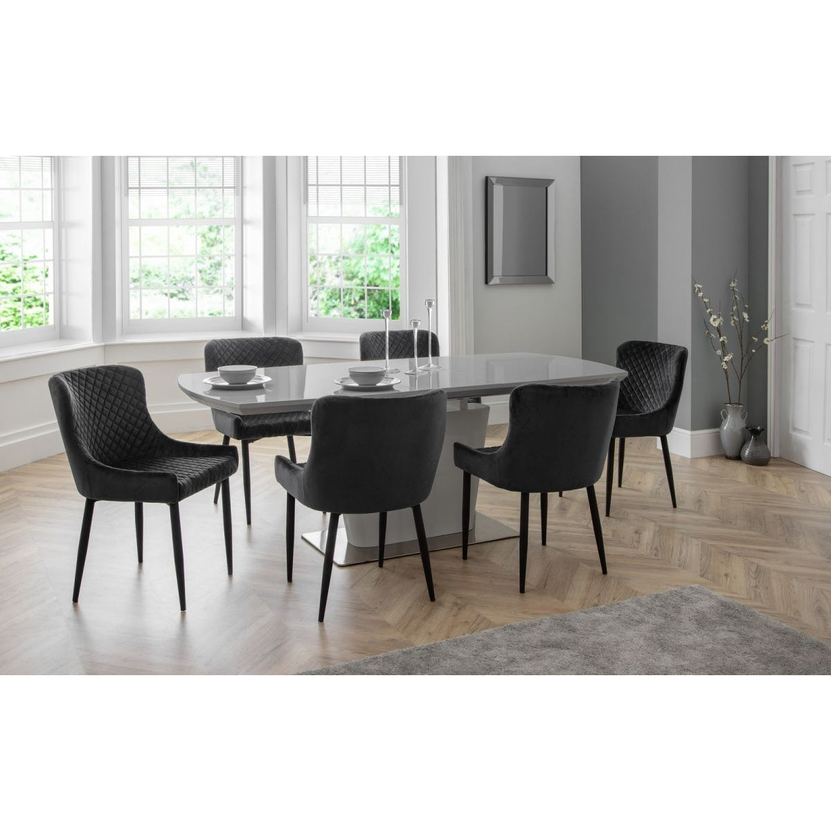 Como High Gloss Grey Table & 6 Luxe Grey Chairs