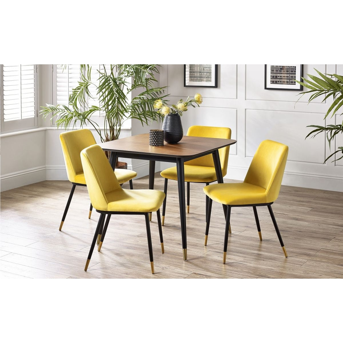 Findlay Square Dining Table & 4 Delaunay Mustard Chairs