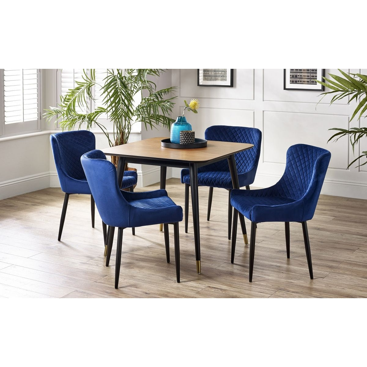 Findlay Square Dining Table & 4 Luxe Blue Dining Chairs