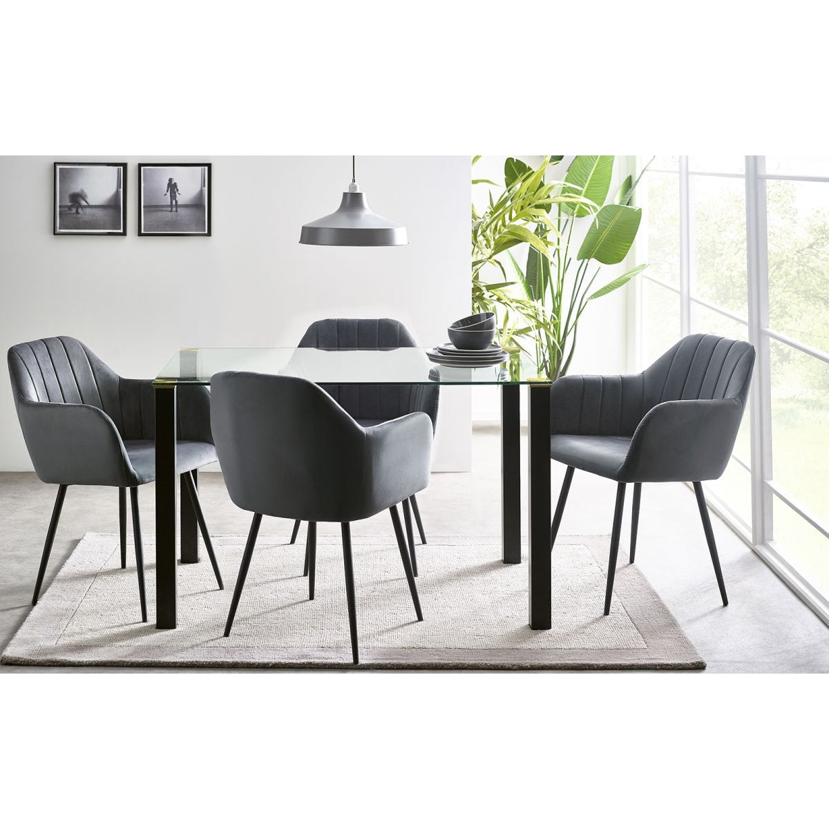 Piero Rectangular Table & 4 Hobart Dining Chairs