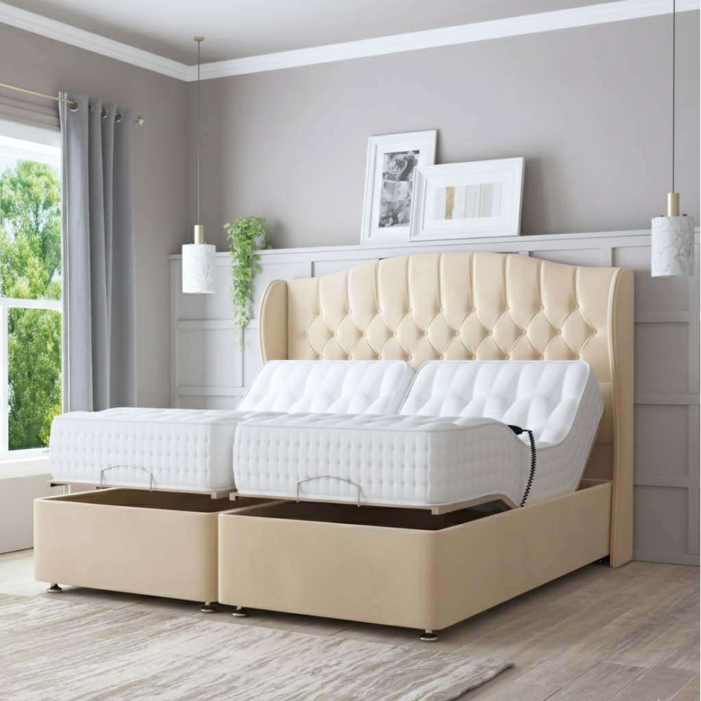 LuxeSleep Winged Adjustable Bed with Memory Foam Mattress – Dual Motor Electric Base for Ultimate Comfort
