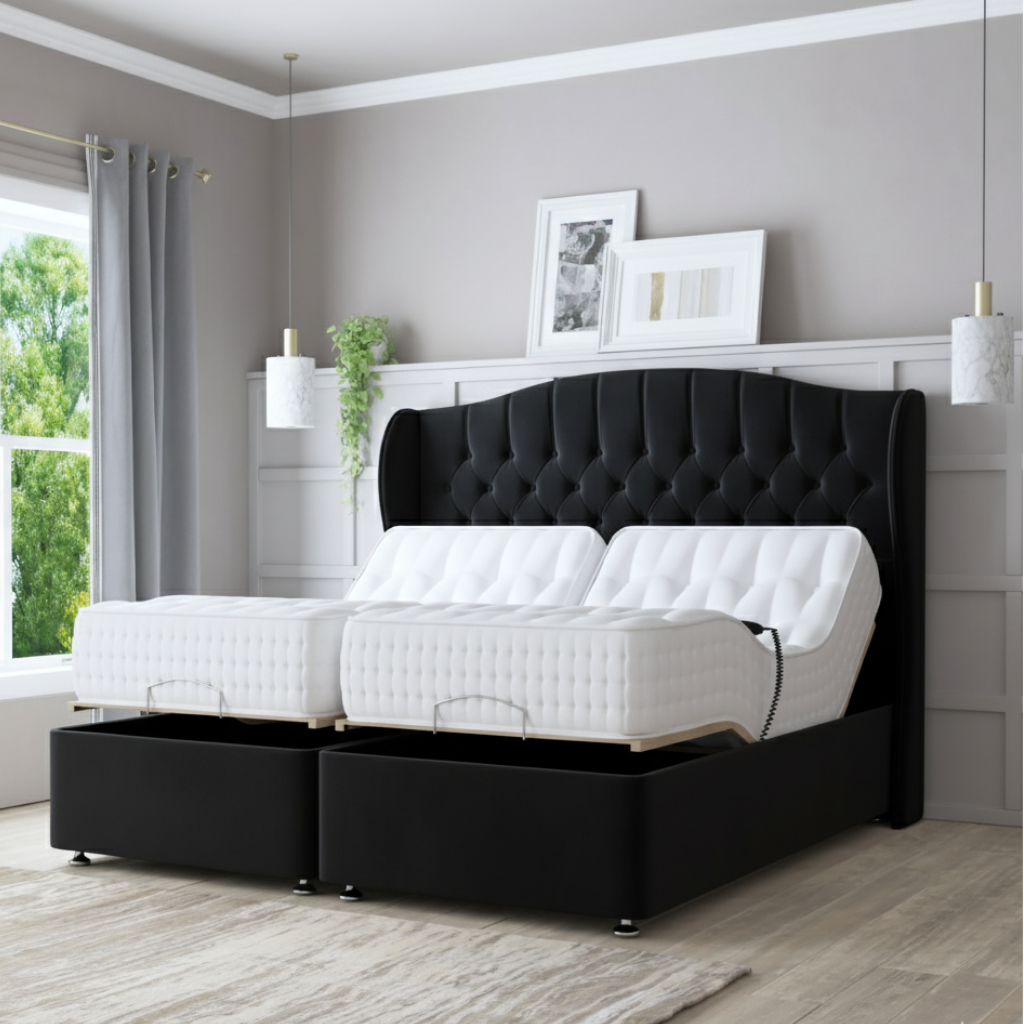 LuxeSleep Winged Adjustable Bed with Memory Foam Mattress – Dual Motor Electric Base for Ultimate Comfort