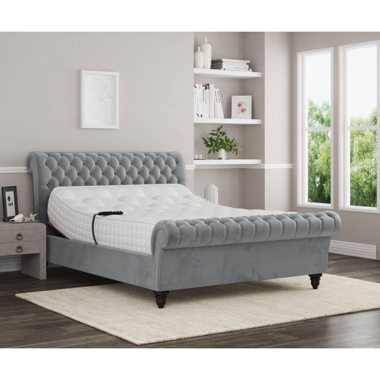 Emma Electric Adjustable Upholstered Sleigh Bed Frame – German Engineered Comfort & Luxury Support| WHITE