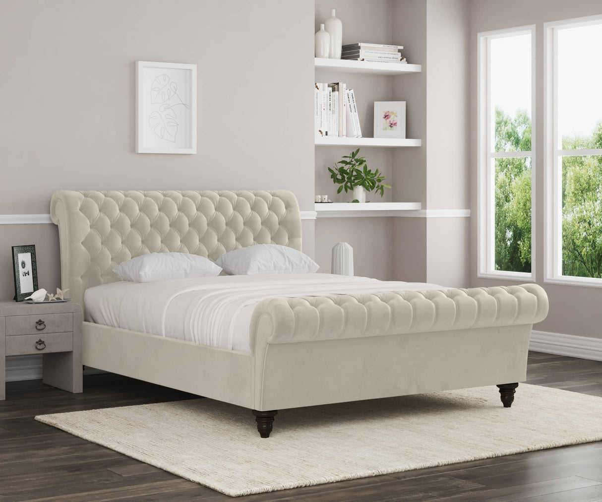Emma Electric Adjustable Upholstered Sleigh Bed Frame – German Engineered Comfort & Luxury Support| WHITE