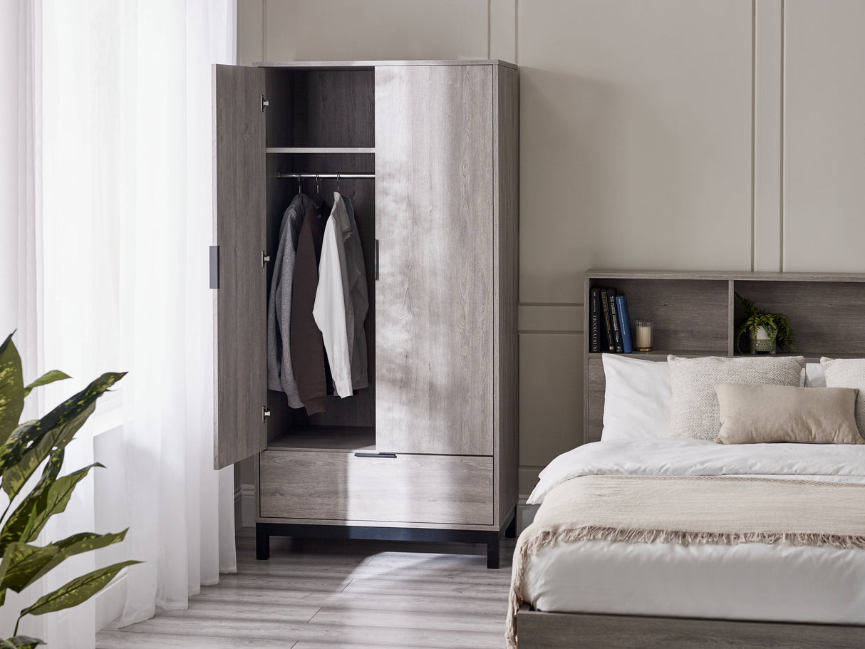 Bali 2 Door 1 Drawer Wardrobe - Grey Oak