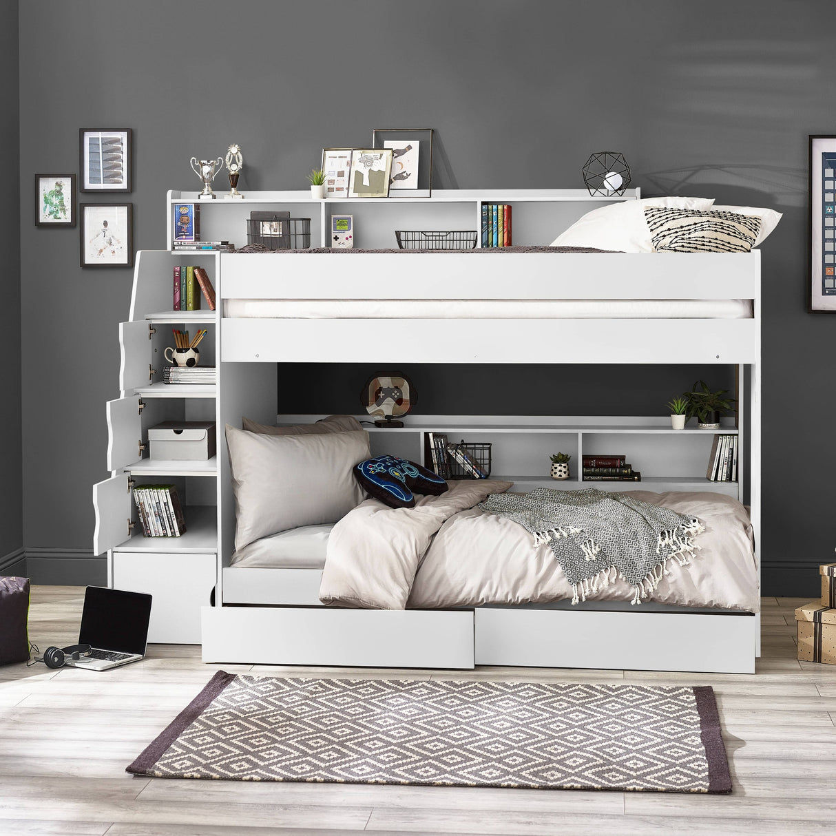 Camelot Staircase Bunk - All White