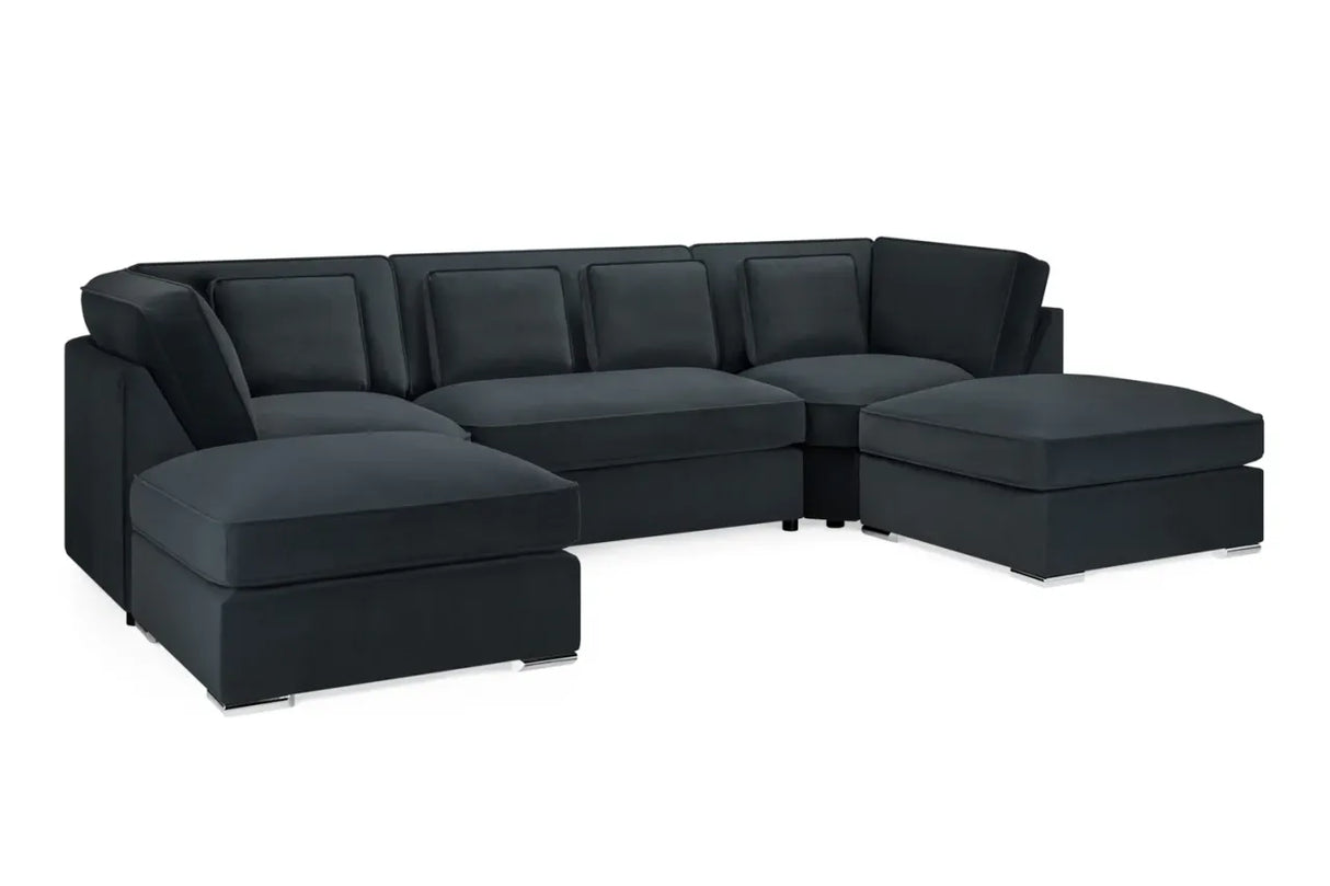 Belgravia Slate Velvet Fabric Corner U Shape Sofa