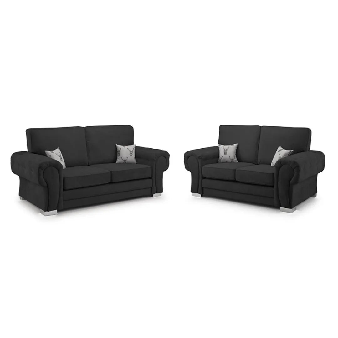 Verona Fabric Sofa FullBack 3 Seater And 2 Seater Set Grey Or Black