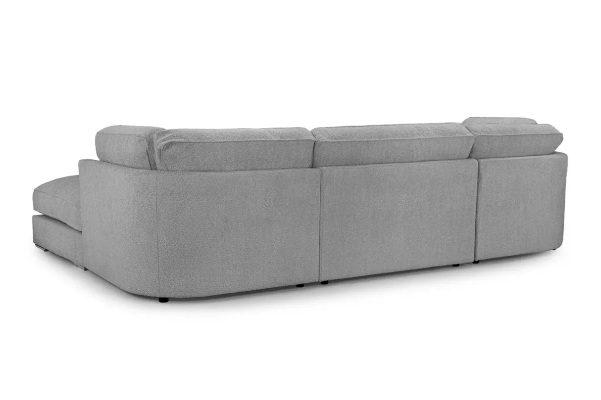 Inga Full Back Boucle Fabric Grey U Shape Corner Sofa