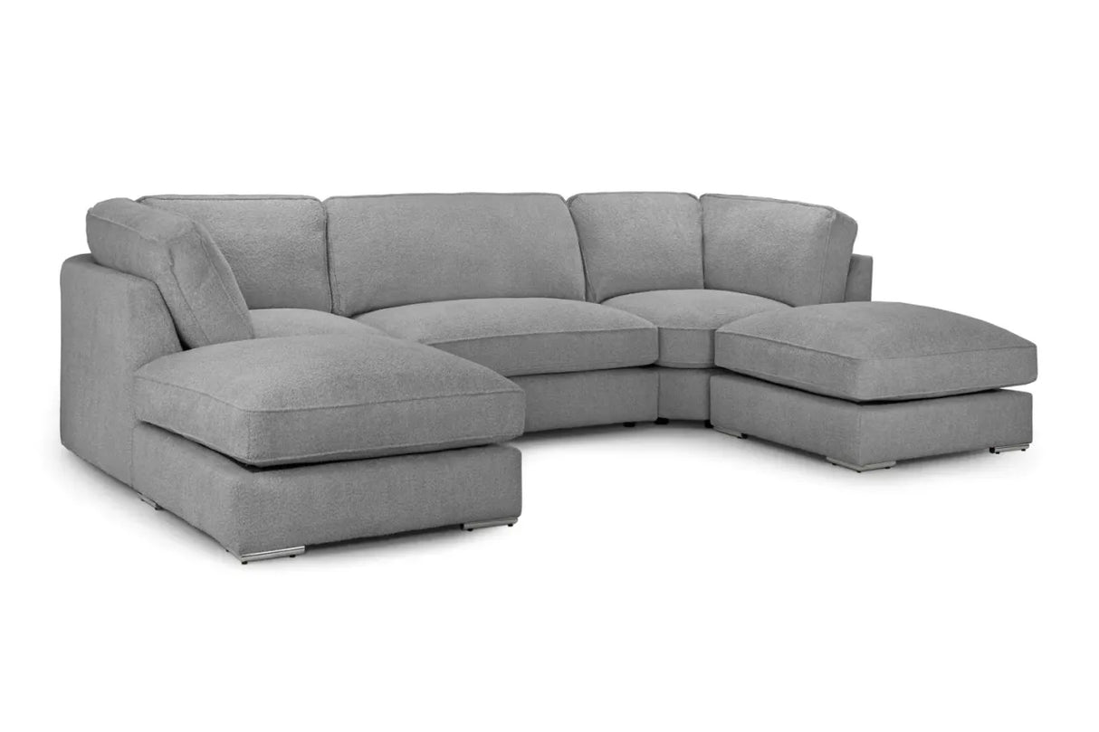 Inga Full Back Boucle Fabric Grey U Shape Corner Sofa