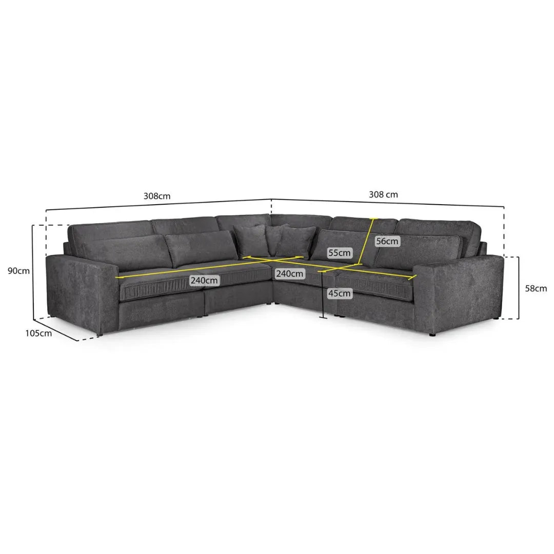 Kiana Modular Sectional Fabric Corner Sofa With Footstool