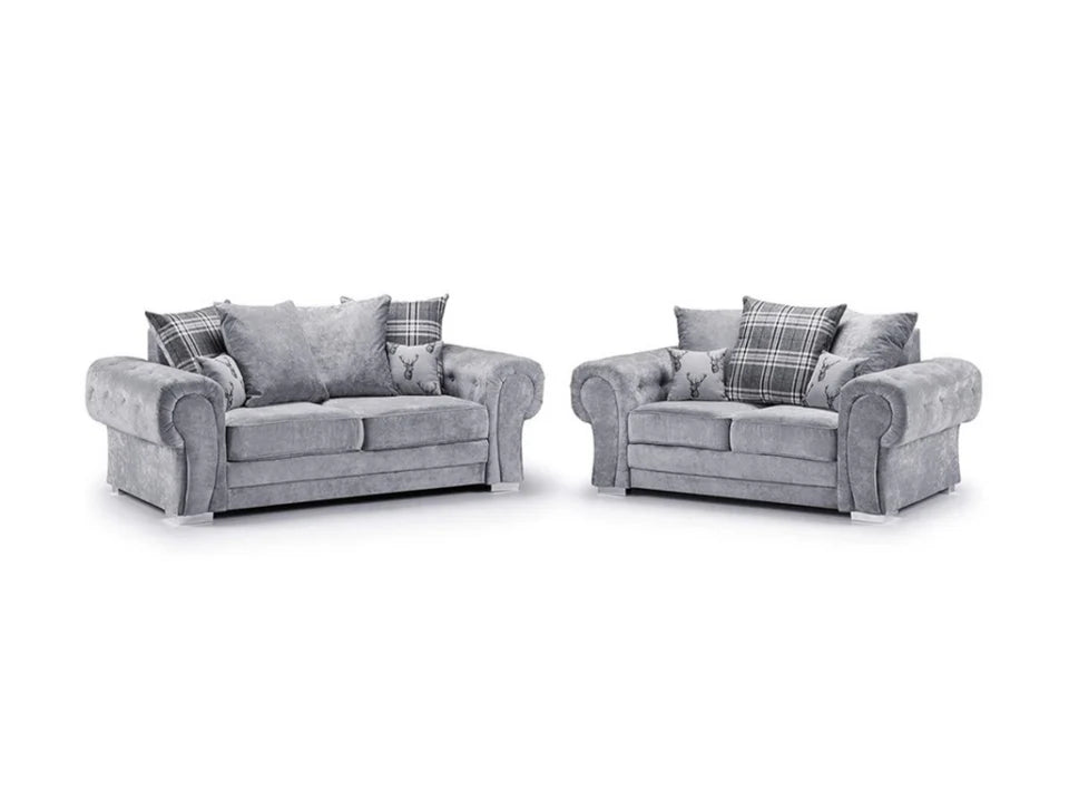 Verona Fabric Sofa Scatterback 3 Seater And 2 Seater Set Grey Or Black