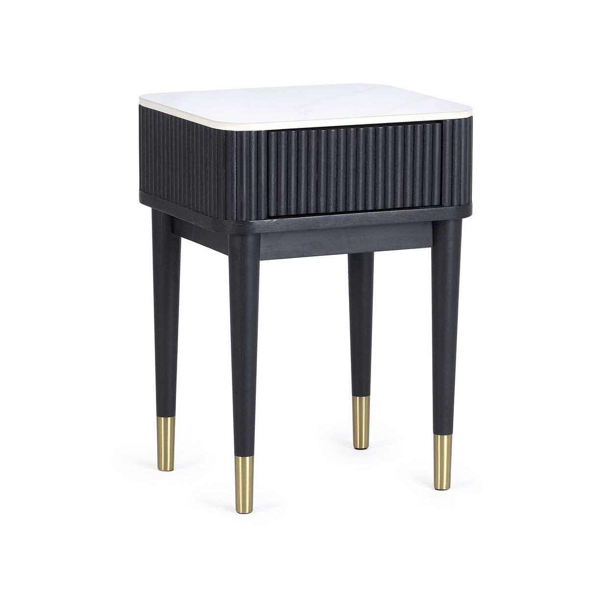 Louis Black Fluted Stone Top Lamp Table with Drawers