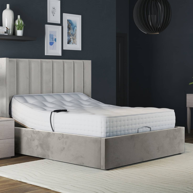 Paris Electric Adjustable Bed Frame with Winged Headboard – Dual Motor Comfort & Luxury Support | SILVER