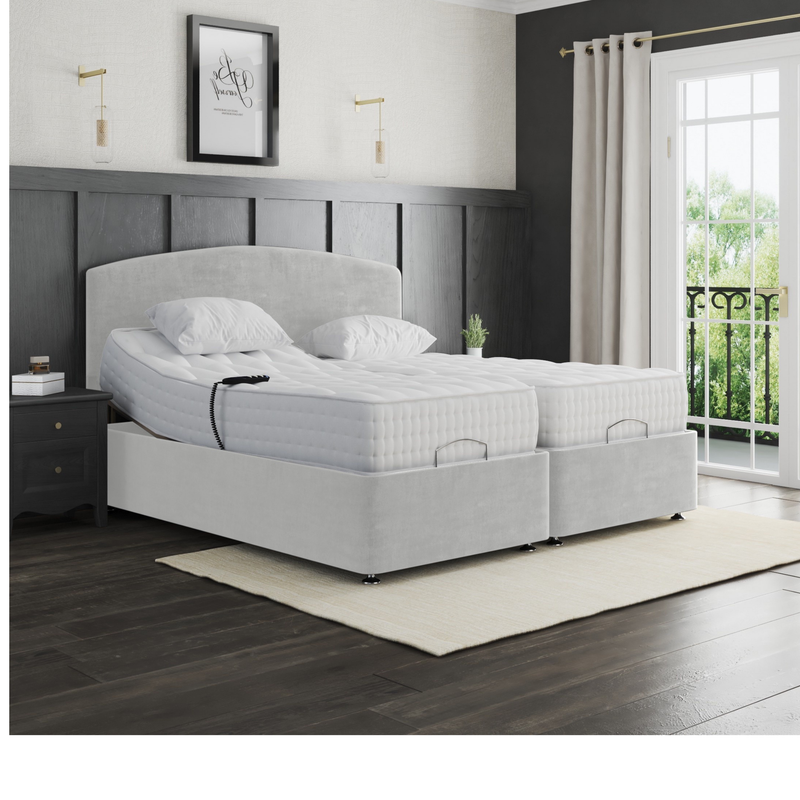 Zurich Electric Adjustable Bed Set Fabric Pocket Sprung Mattress Plain Headboard