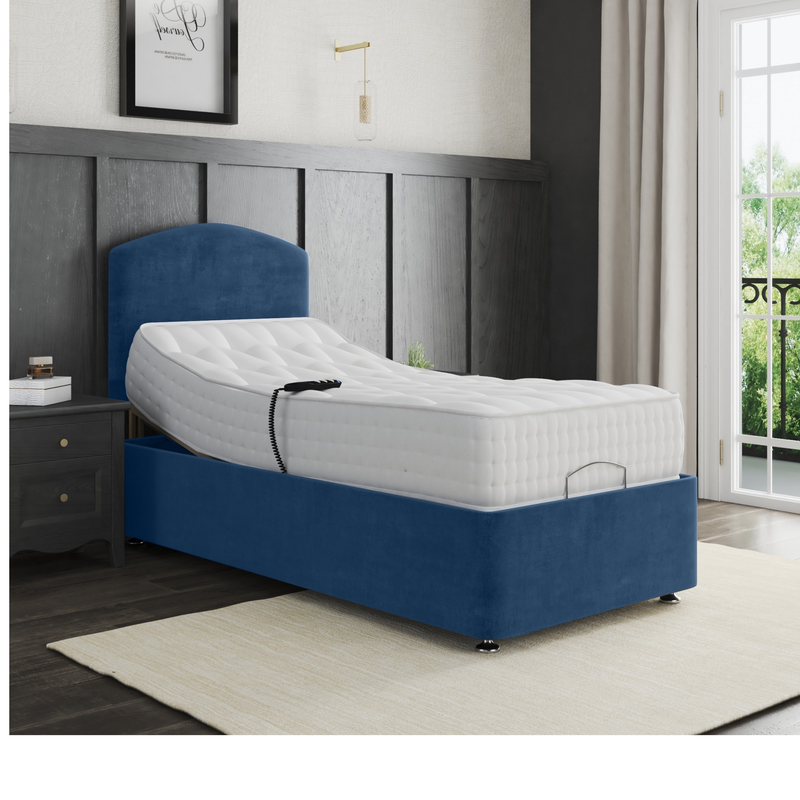 Zurich Electric Adjustable Bed Set – Pocket Sprung Mattress, Fabric Divan Base & Plain Headboard | BLUE