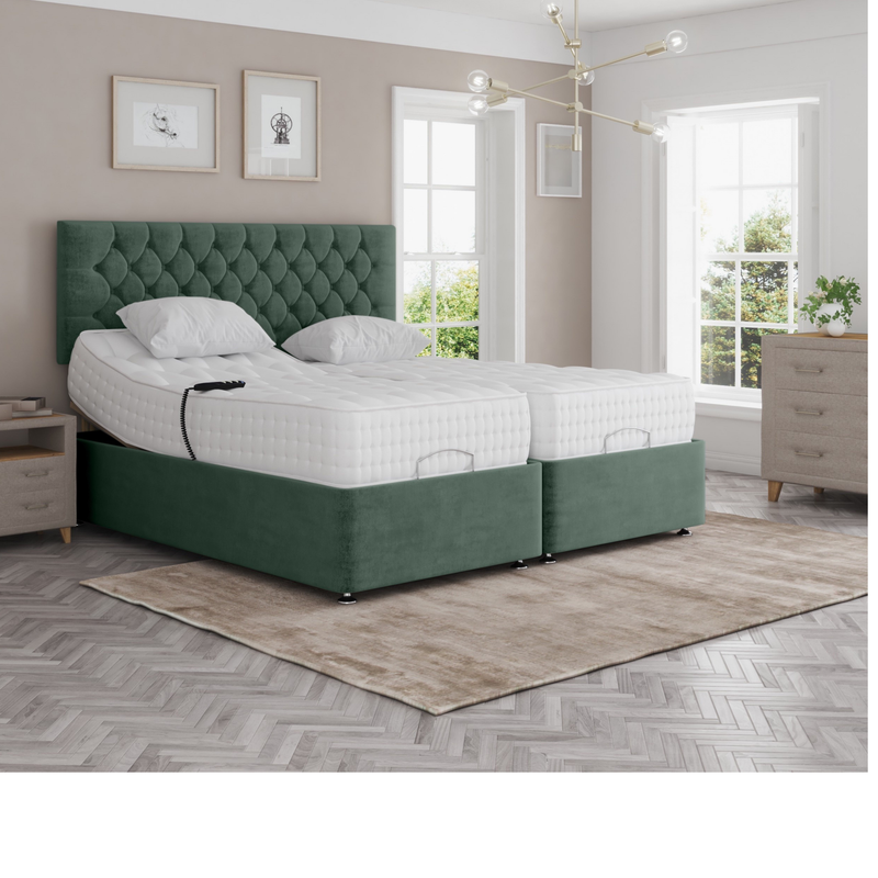 Madeline Electric Adjustable Bed Set Fabric Pocket Sprung Mattress Chesterfield Headboard