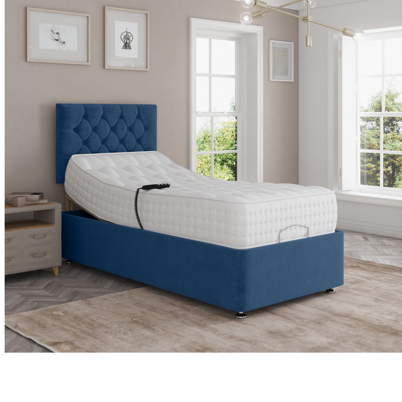 Madeline Electric Adjustable Bed Set Fabric Pocket Sprung Mattress Chesterfield Headboard