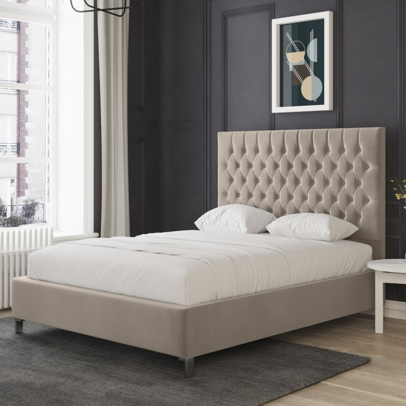 Marie Light Grey Upholstered Chesterfield Headboard - Bed Frame Only