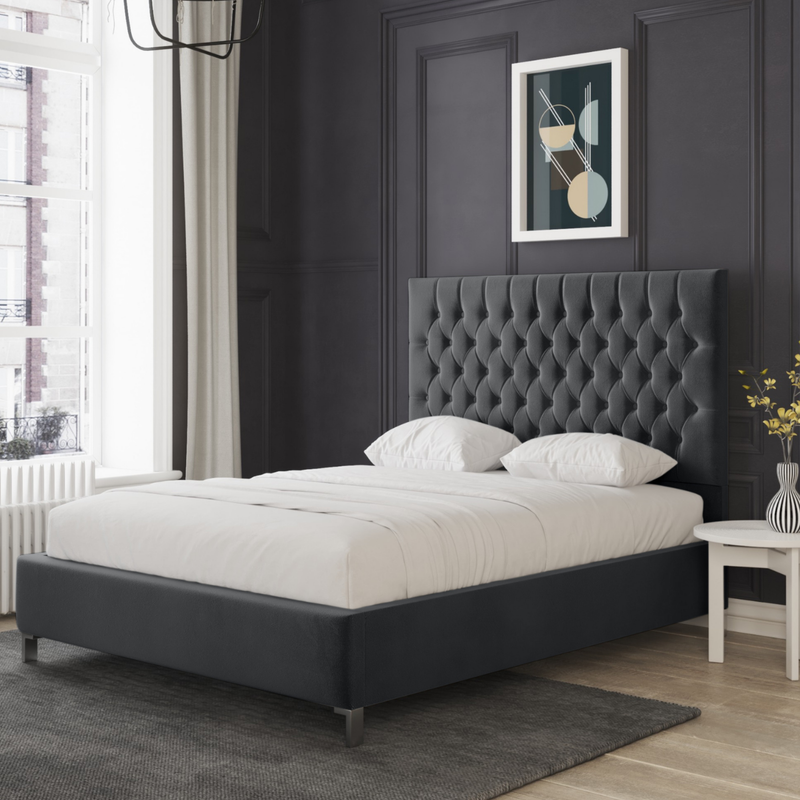 Marie Light Grey Upholstered Chesterfield Headboard - Bed Frame Only